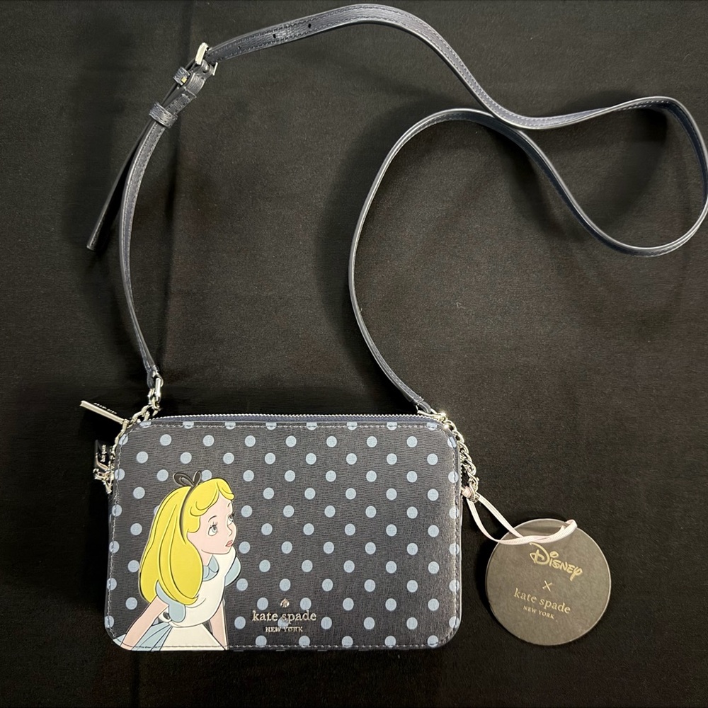 ✨ NWT Kate Spade x Disney “Alice in Wonderland” Crossbody – Polka Dot Leather ✨